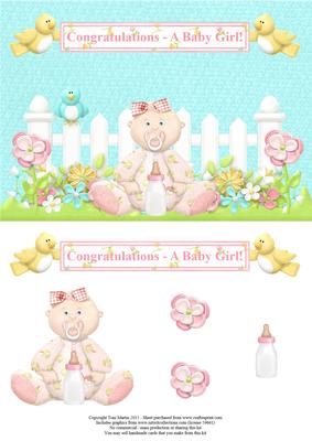 New Baby Girl Garden Scene Topper & Decoupage