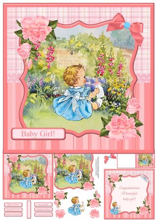 Lil Vintage Baby Girl Card Mini Kit & Decoupage