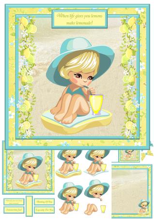 Little Lemonade Girl Beach Mini Kit & Decoupage