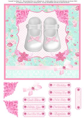 Baby Girl Shoes - Christening / New Baby Topper & Decoupage