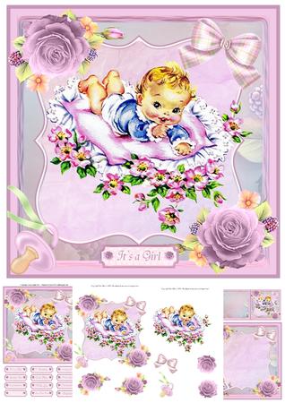 Sweet Baby Girl Card Mini Kit & Decoupage