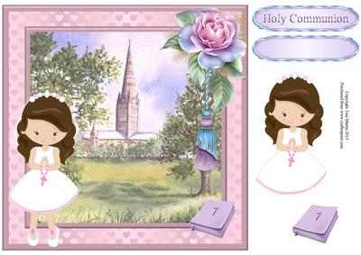 First Holy Communion Girl (brown) Card Topper & Decoupage