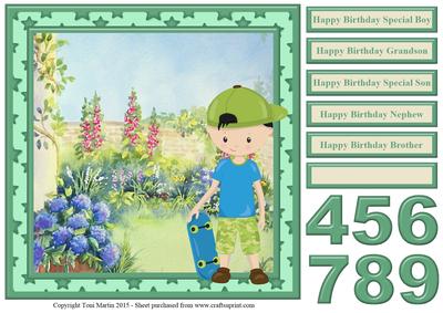 Skateboard Boy Birthday Card Topper - Sentiments & Ages