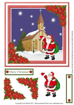 Santa & Church Christmas Night Scene Card Topper & Decoupage