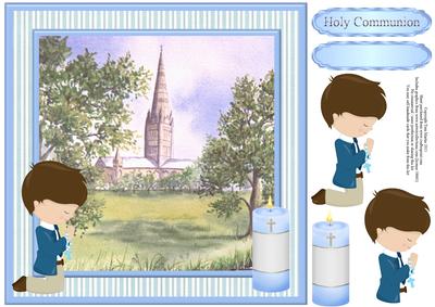 First Holy Communion Boy (brunette) Card Topper & Decoupage