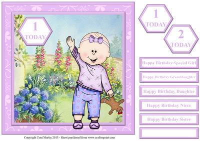Toddler Girl Birthday Topper & Sentiments