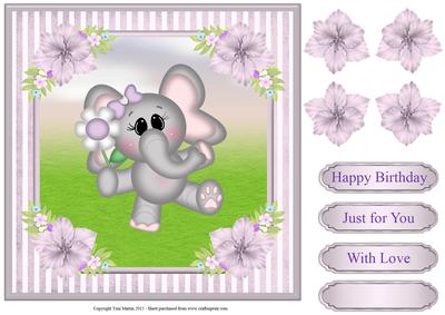 Cute Elephant Birthday Card Topper & Decoupage