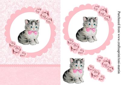 Kitten & Roses Card Topper & Decoupage