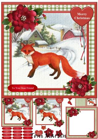 Beautiful Fox Christmas Card Mini Kit & Decoupage