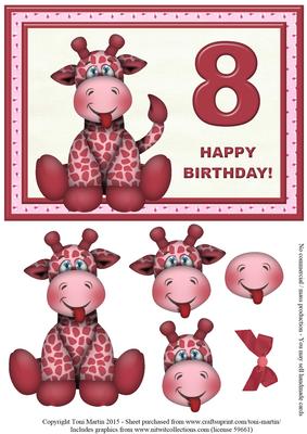 Age 8 - Giraffe Birthday Girl Card Topper & Decoupage