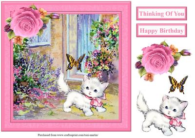 Kitten & Butterfly by the Door Card Topper & Decoupage