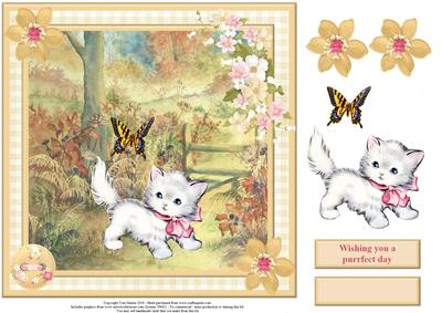 Cute Kitten Scene Card Topper & Decoupage