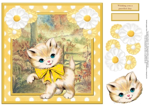 Wishing you a purrfect day card topper & decoupage