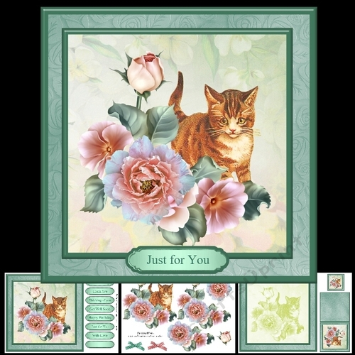 Cat & Flowers Card Mini Kit & Decoupage
