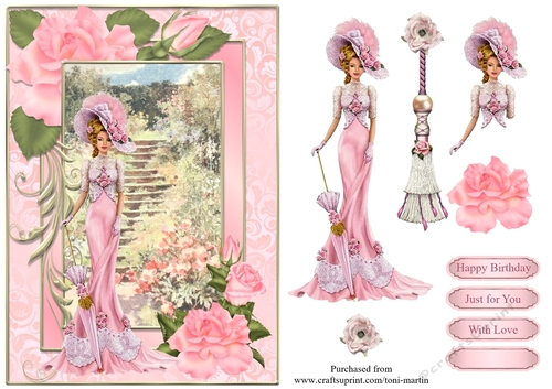 Elegant vintage lady card topper & decoupage