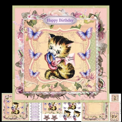Sweet Kitten Birthday Mini Kit & Decoupage - Choice of Ages