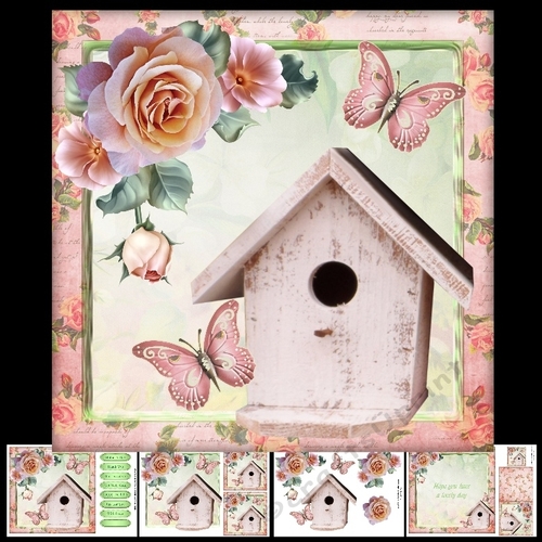 Shabby chic birdhouse butterfly mini kit & decoupage 