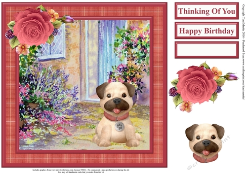 Smithers the pug by the door card topper & decoupage