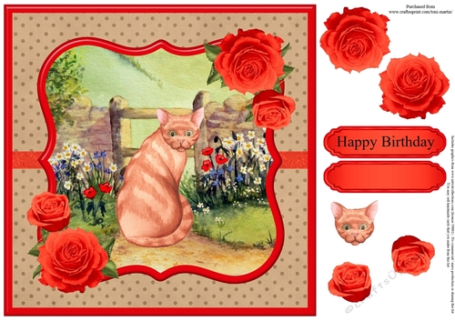 Biscuit the cat card topper & decoupage