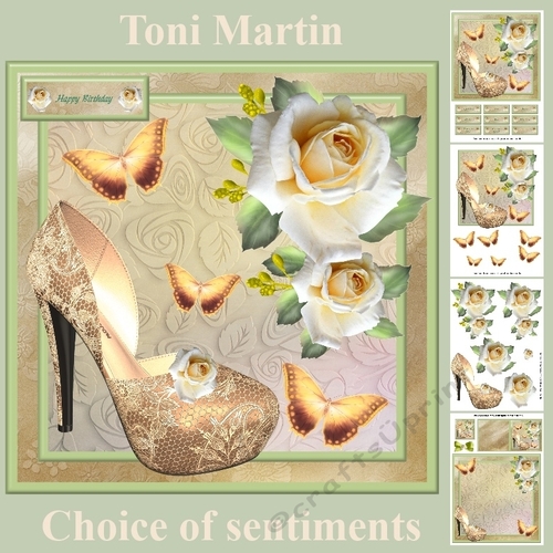 Shoe, butterflies & roses 8x8 card mini kit & decoupage