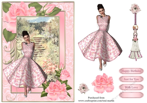 Elegant lady card topper & decoupage