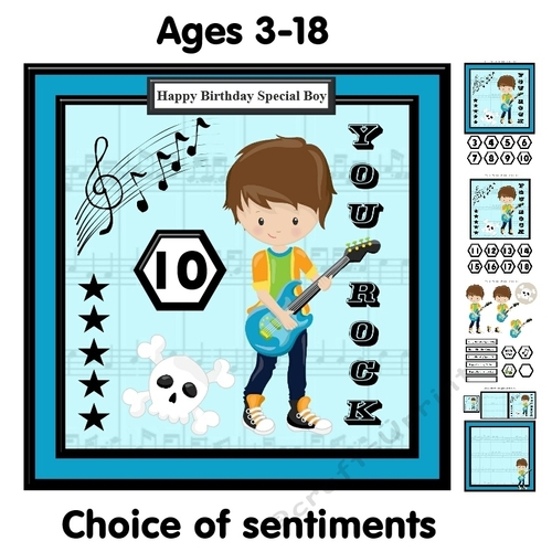 Guitar Boy / Teen Birthday Card Mini Kit & Decoupage - Ages 3-18