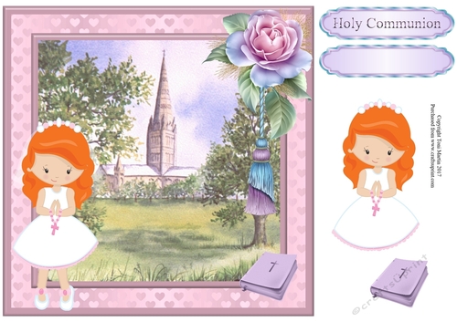 First Holy Communion Girl (red) Card Topper & Decoupage