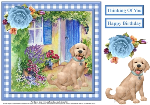 Cute Labrador Scene Gingham Topper & Decoupage