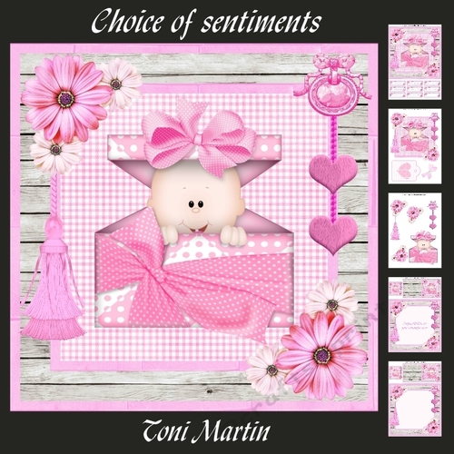 New baby girl card mini kit & decoupage 