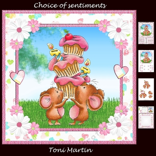 Sweet mice cupcake tower 8x8 card mini kit & decoupage