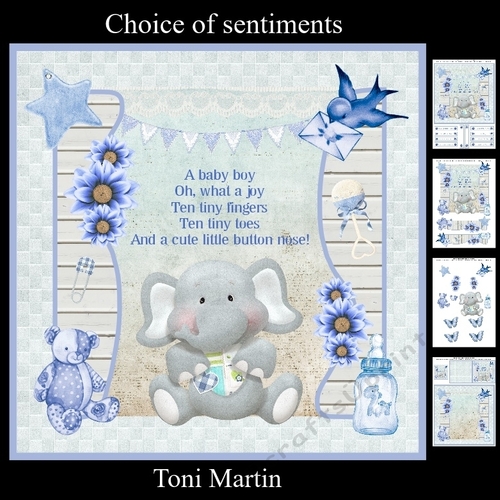 Cute Elephant Baby Boy Card Mini Kit & Decoupage