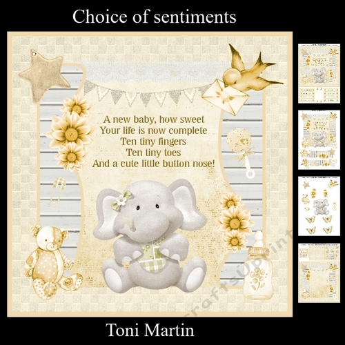 Cute Elephant Neutral Unisex Baby Card Mini Kit & Decoupage