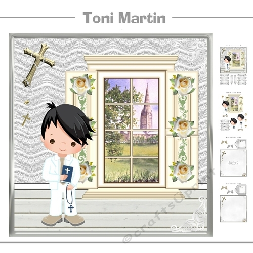 First Holy Communion Boy Card Mini Kit & Decoupage (black hair)