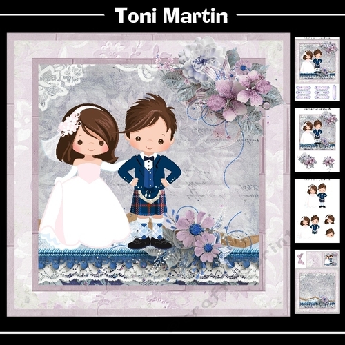 Scottish Wedding Couple 8x8 Card Mini Kit & Decoupage