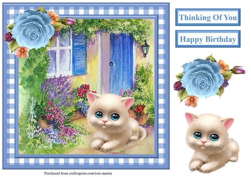 Cute Kitten Scene Gingham Topper & Decoupage