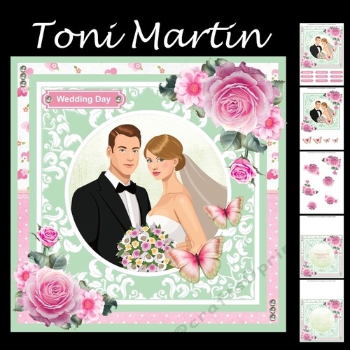 Wedding Couple 8x8 Card Mini Kit & Decoupage - Pink