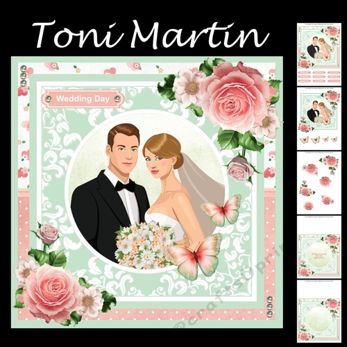 Wedding Couple 8x8 Card Mini Kit & Decoupage - Peach