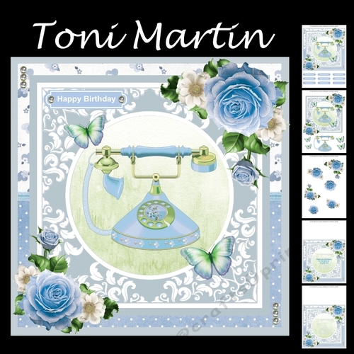 Vintage Telephone Card Mini Kit & Decoupage - Blue