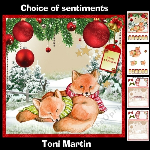 Christmas fox couple card mini kit & decoupage