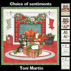 Christmas fireplace scene - cute puppies mini kit & decoupage