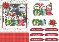 Three chilly penguins christmas card front & decoupage