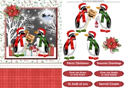 Penguins christmas card front & decoupage
