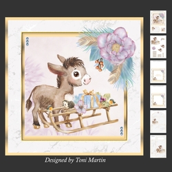 Christmas Donkey Scene Decoupage Card Mini Kit 7x7