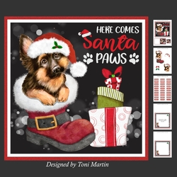 Santa Paws Decoupage Card Mini Kit 7x7 - Alsatian / German Shepherd