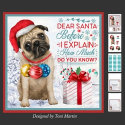 Dear Santa Decoupage Card Mini Kit 7x7 - Pug