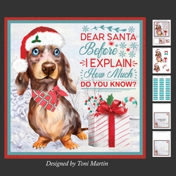 Dear Santa Decoupage Card Mini Kit 7x7 - Dachshund 2