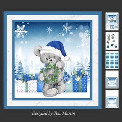 Christmas Teddy Decoupage Card Mini Kit 7x7