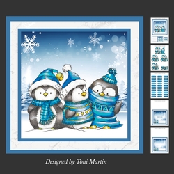 Christmas Penguins Decoupage Card Mini Kit 7x7