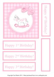 Rocking Horse Birthday Card Pink Gingham Design Age 1,2,3,4