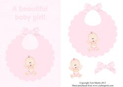 New Baby Girl Bib Design Card Front with Decoupage